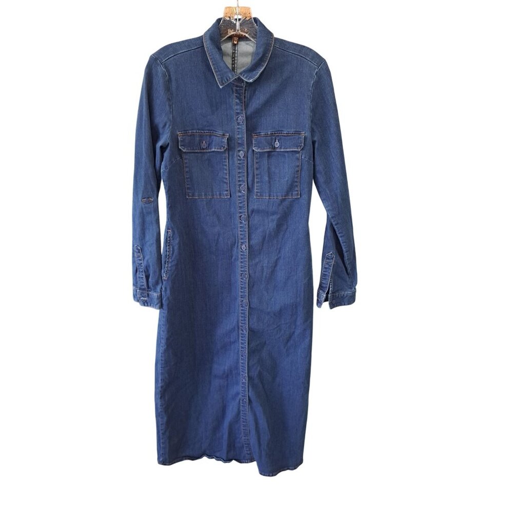 Kut From The Kloth Denim Shirt Dress Medium Button-Down Cotton Blend Roll Sleeve